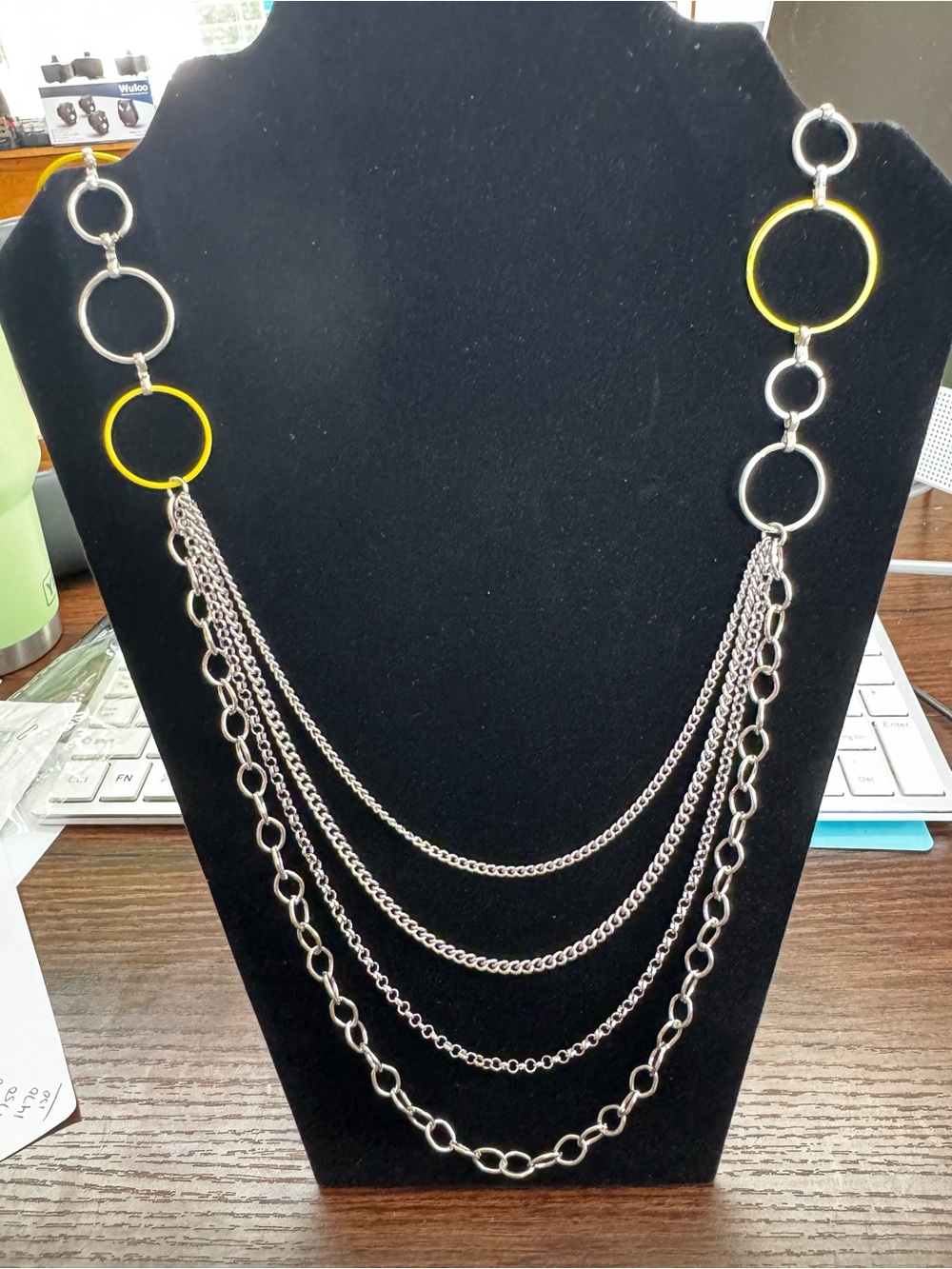 Paparazzi Silver Layered Chain Necklace with Yellow Rings “Beautifully Bubbly”